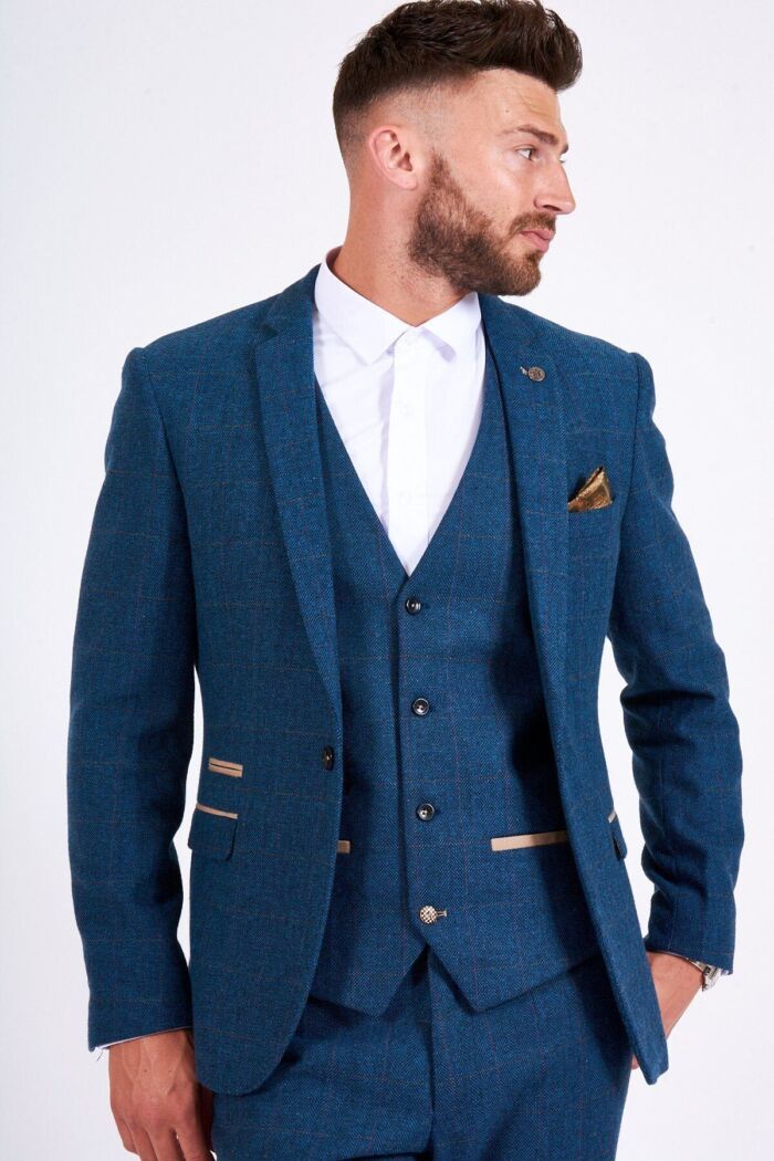 Marc Darcy - Dion Blue Tweed Check Suit - Image 2